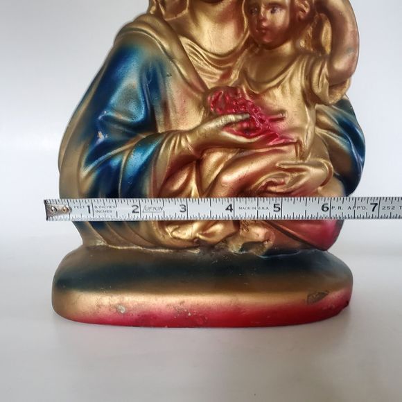 1967 Mother Mary & Baby Jesus Chalkware Bust Religious Christ Madonna Sculpture - Picture 10 of 11